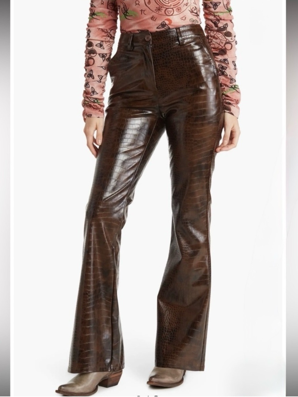 Topshop Reptile Embossed Faux Leather Flare Pants